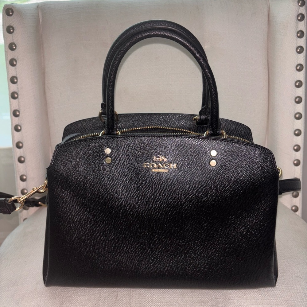 Coach Black Leather Satchel with Silver Hardware